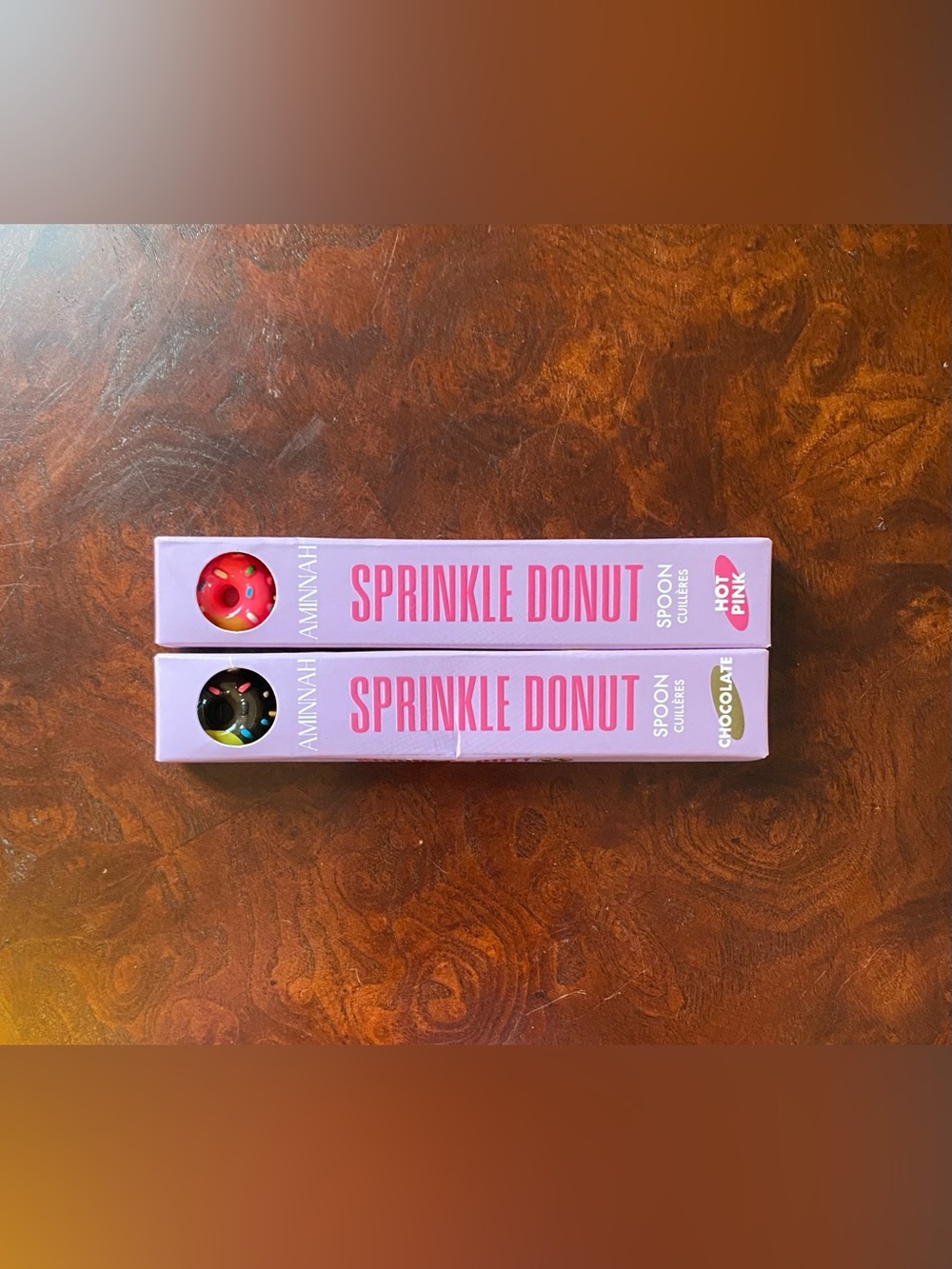 AMINNAH - 2 Sprinkle Donut Spoon Set - Hot Pink & Chocolate